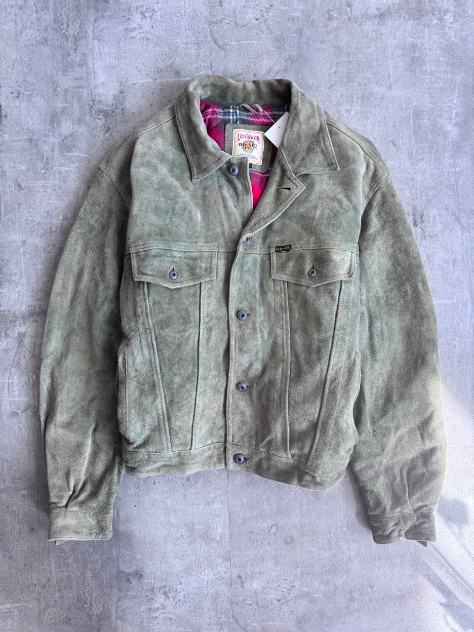 Diesel Wool Lined Khaki Suede Trucker Jacket