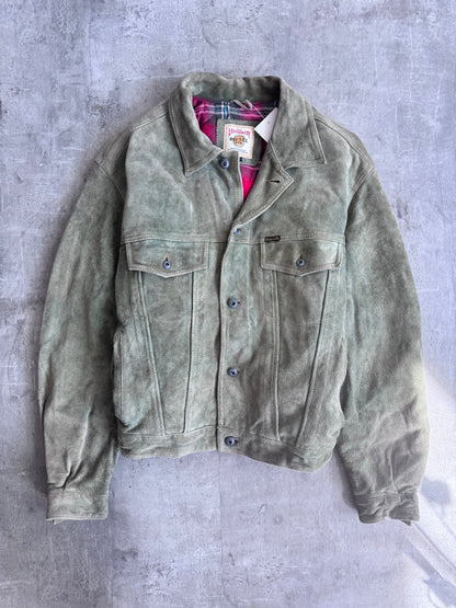 Diesel Wool Lined Khaki Suede Trucker Jacket