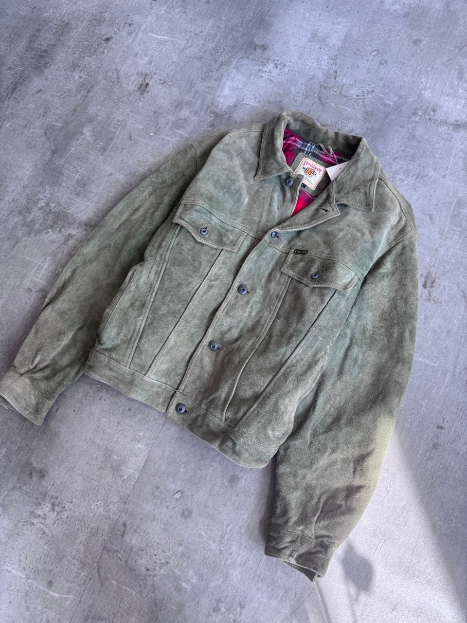 Diesel Wool Lined Khaki Suede Trucker Jacket