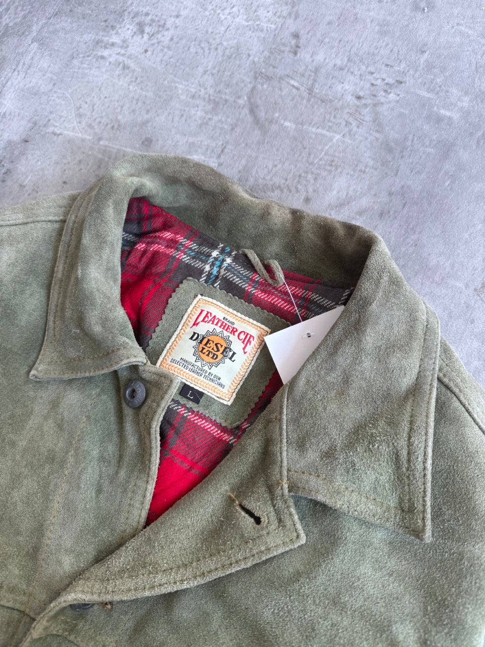 Diesel Wool Lined Khaki Suede Trucker Jacket