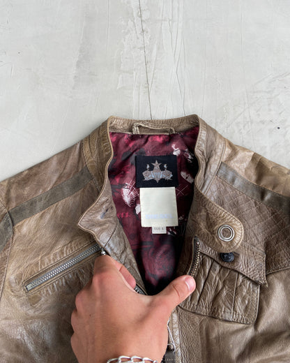 DIESEL CORSET MOTO LEATHER JACKET - L | Large, Brown