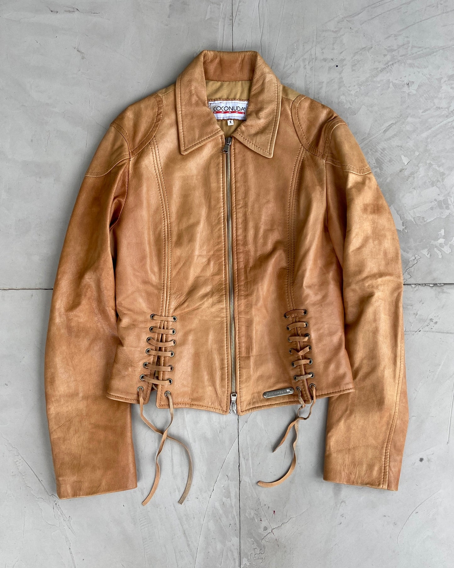 COCONUDA LEATHER LACE UP JACKET - S | Small, Brown