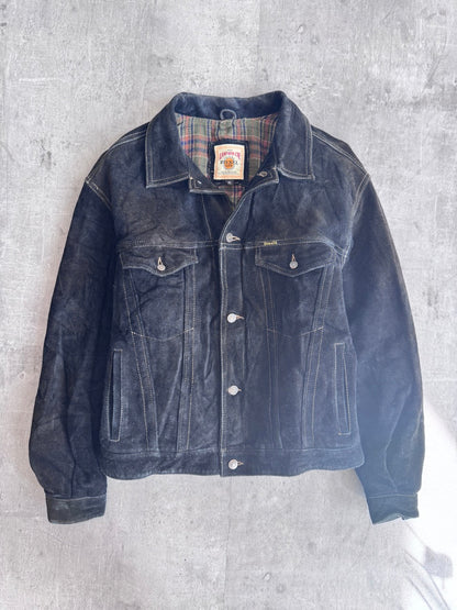 Diesel Wool Lined Black Suede Trucker Jacket