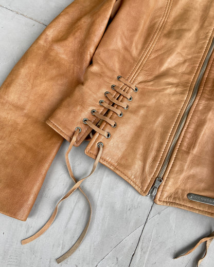 COCONUDA LEATHER LACE UP JACKET - S | Small, Brown
