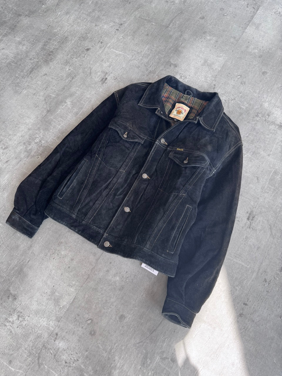 Diesel Wool Lined Black Suede Trucker Jacket