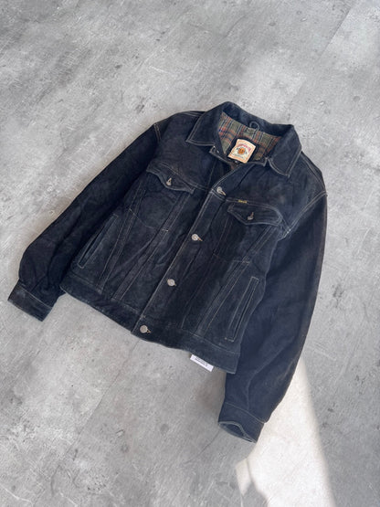 Diesel Wool Lined Black Suede Trucker Jacket