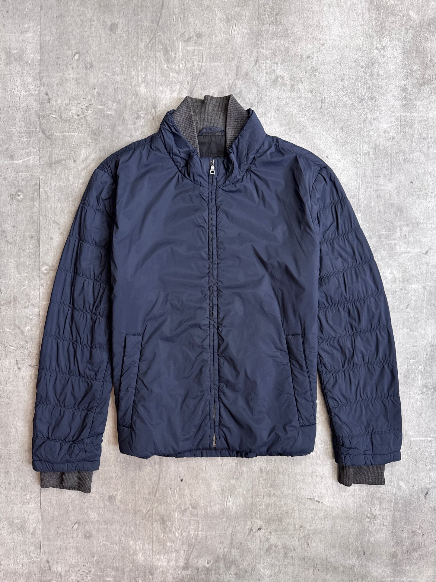 Prada Ribbed Collar Navy Rain Jacket