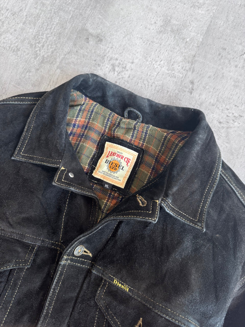 Diesel Wool Lined Black Suede Trucker Jacket