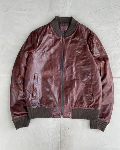 PRADA 90'S BOMBER LEATHER JACKET - L/XL | L/XL, Multicoloured