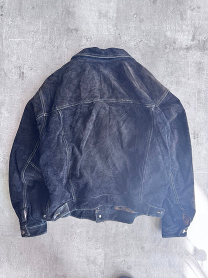 Diesel Wool Lined Black Suede Trucker Jacket