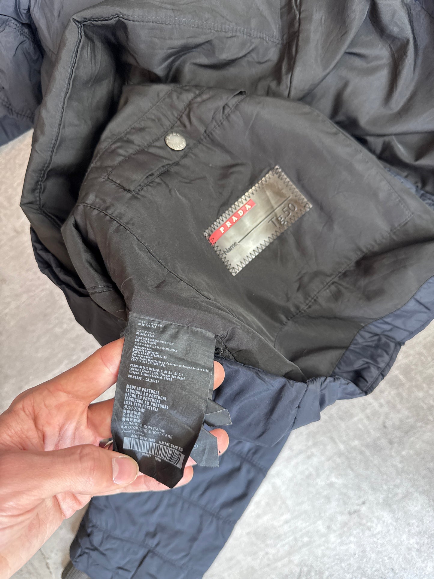 Prada Ribbed Collar Navy Rain Jacket