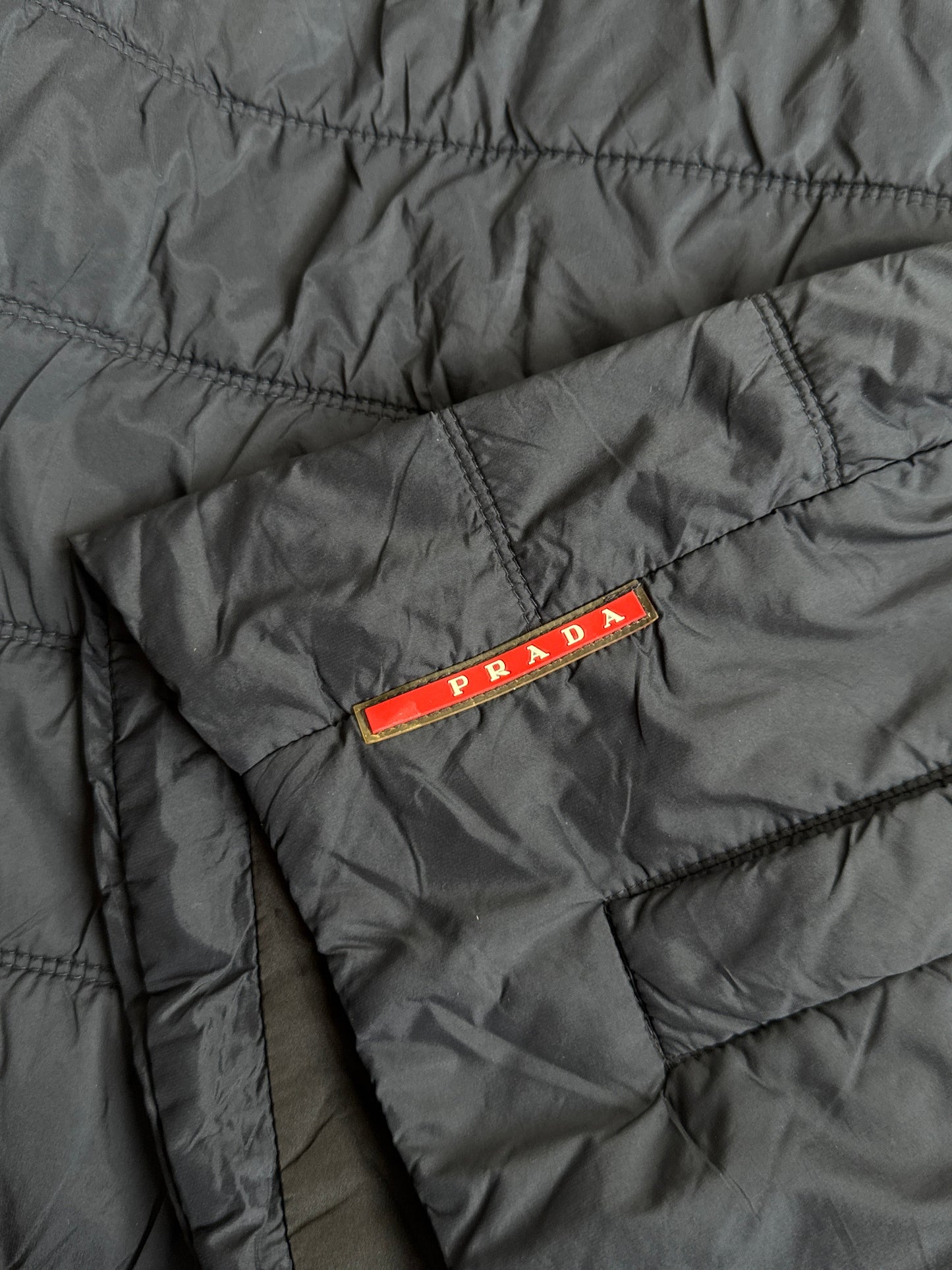 Prada Ribbed Collar Navy Rain Jacket