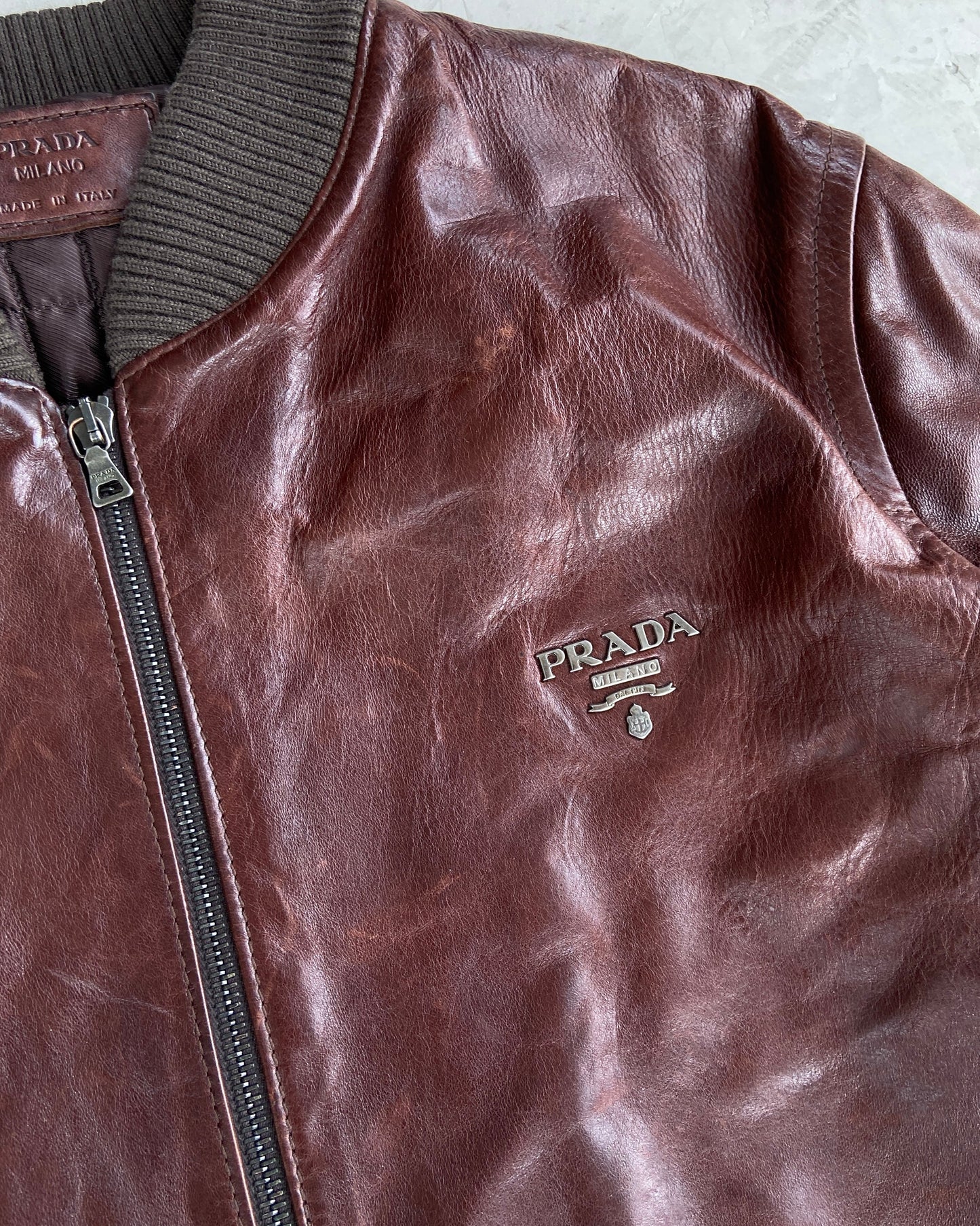 PRADA 90'S BOMBER LEATHER JACKET - L/XL | L/XL, Multicoloured