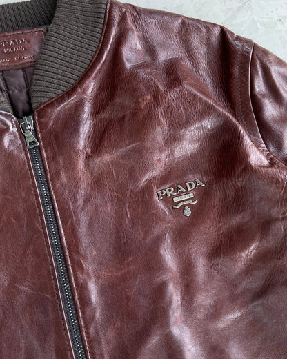 PRADA 90'S BOMBER LEATHER JACKET - L/XL | L/XL, Multicoloured