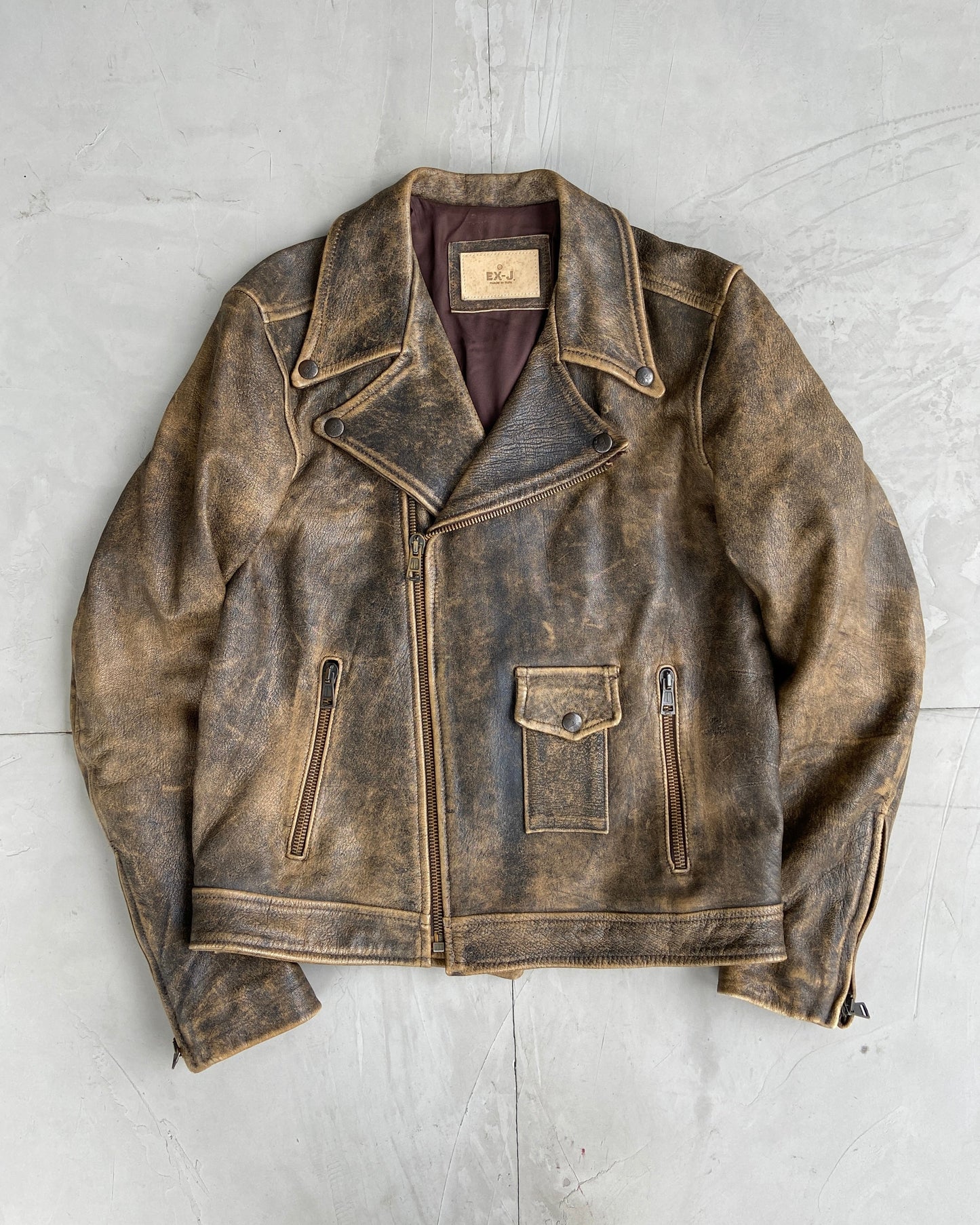 90'S WASHED LEATHER BIKER JACKET - L