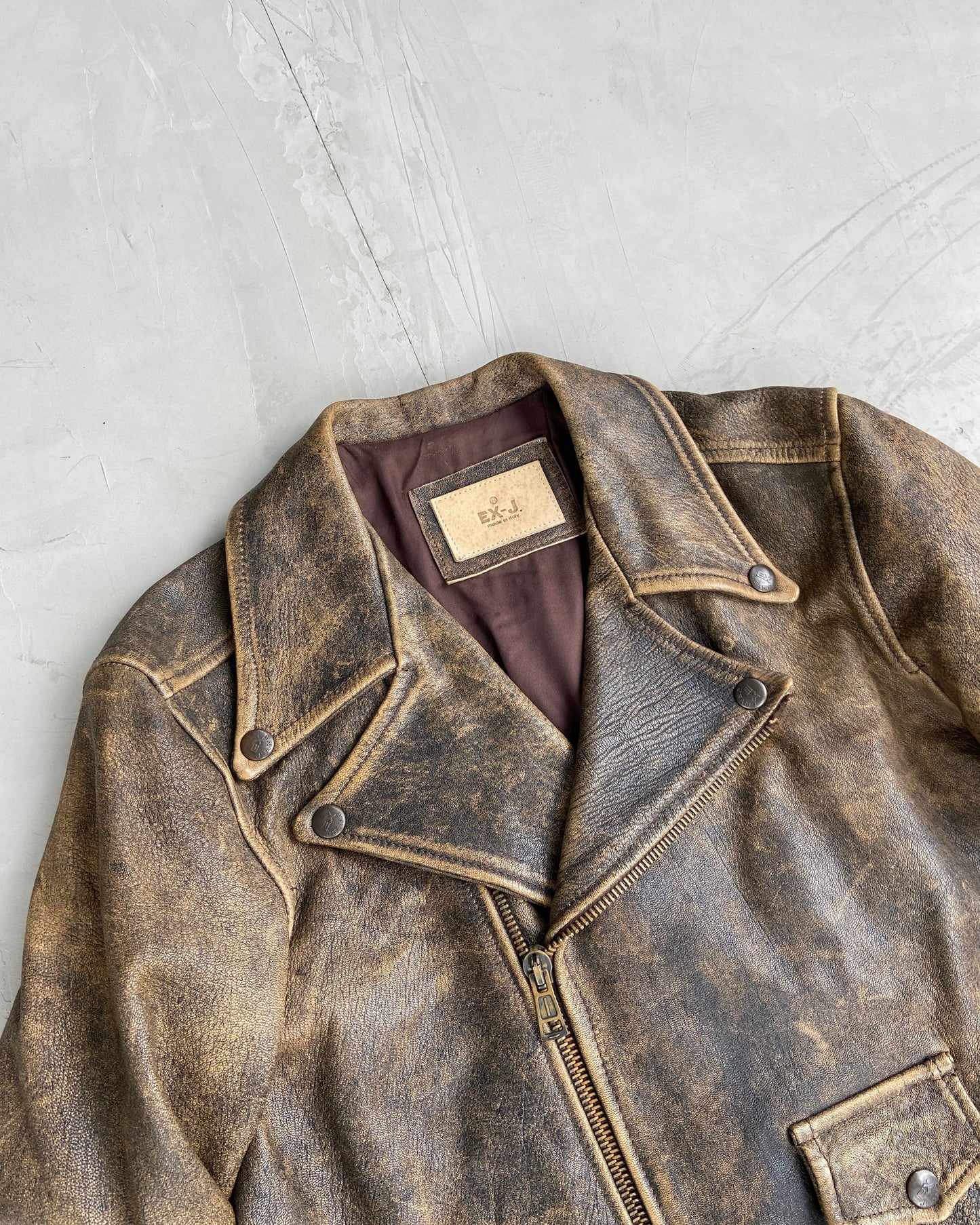 90'S WASHED LEATHER BIKER JACKET - L