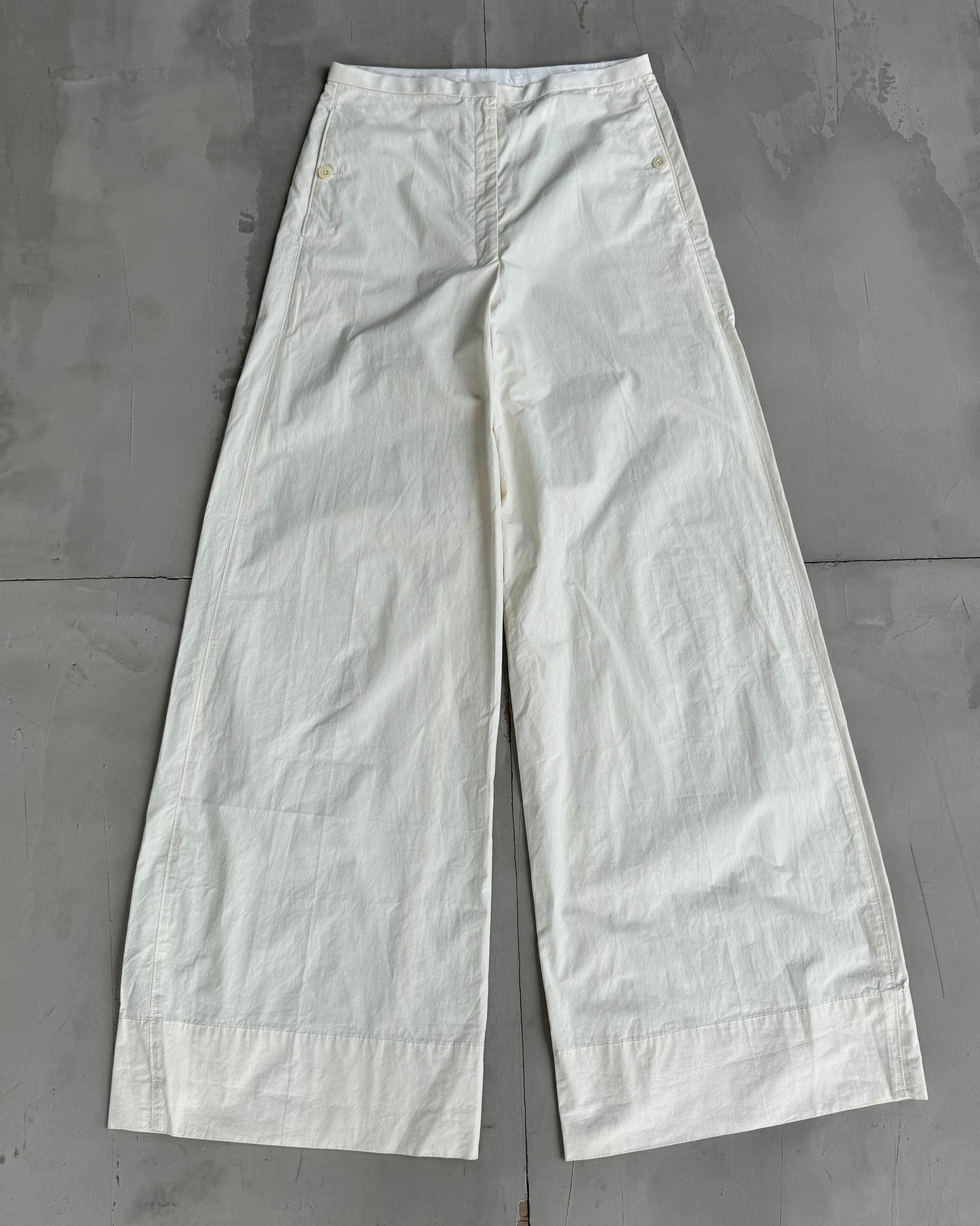 LEMAIRE WHITE LINEN WIDE LEG TROUSERS - S