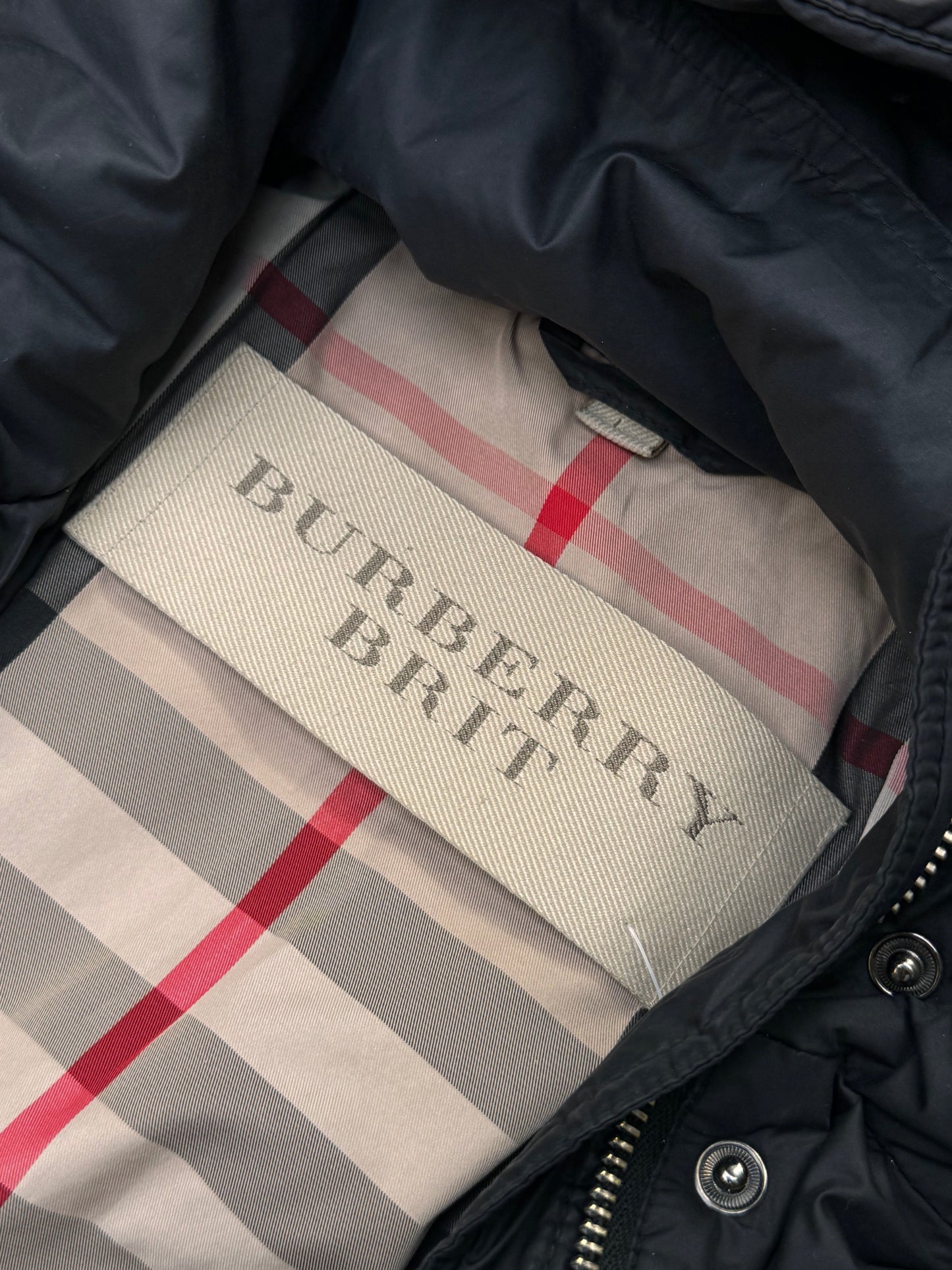 Burberry Black Nova Check Lined Hooded Puffer Down Coat