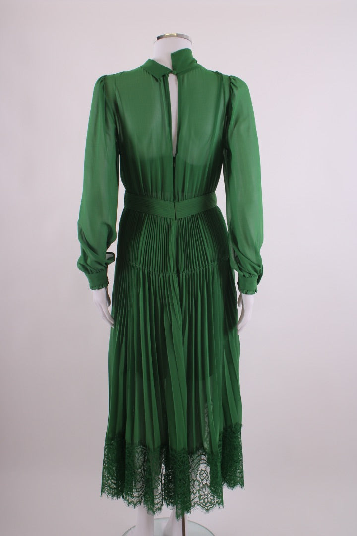 Self Portrait L/S Lace Trim Dress Green 8 | Default Title, Green