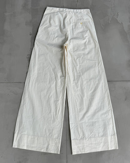 LEMAIRE WHITE LINEN WIDE LEG TROUSERS - S