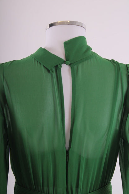 Self Portrait L/S Lace Trim Dress Green 8 | Default Title, Green