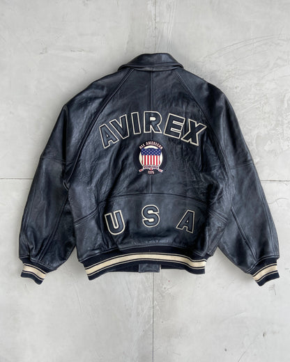 AVIREX USA 90'S VARSITY LEATHER JACKET - XL | XL, Black