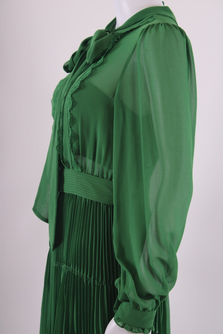 Self Portrait L/S Lace Trim Dress Green 8 | Default Title, Green