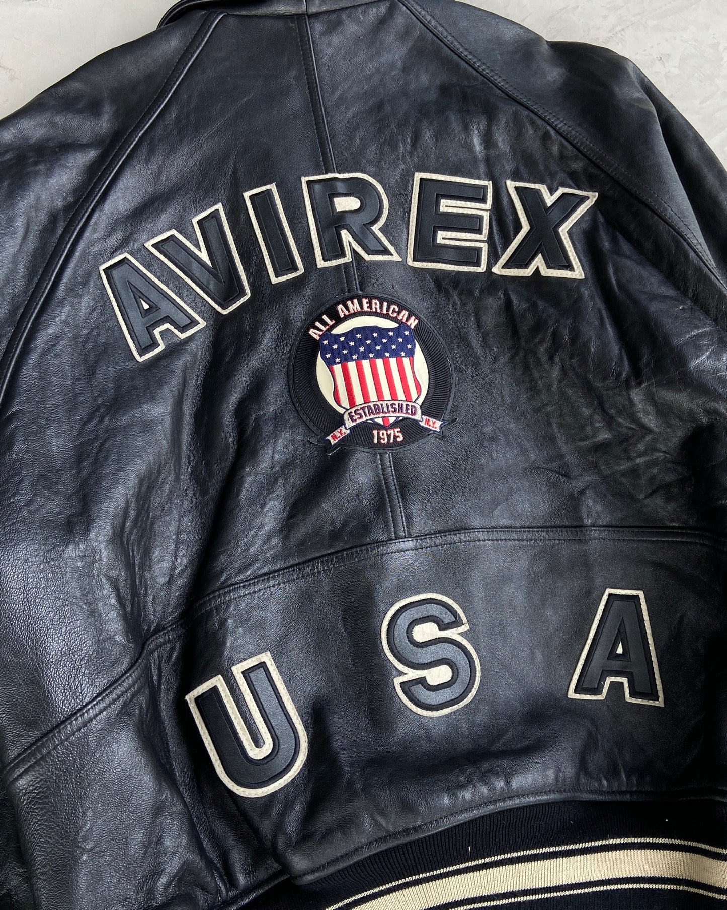 AVIREX USA 90'S VARSITY LEATHER JACKET - XL | XL, Black