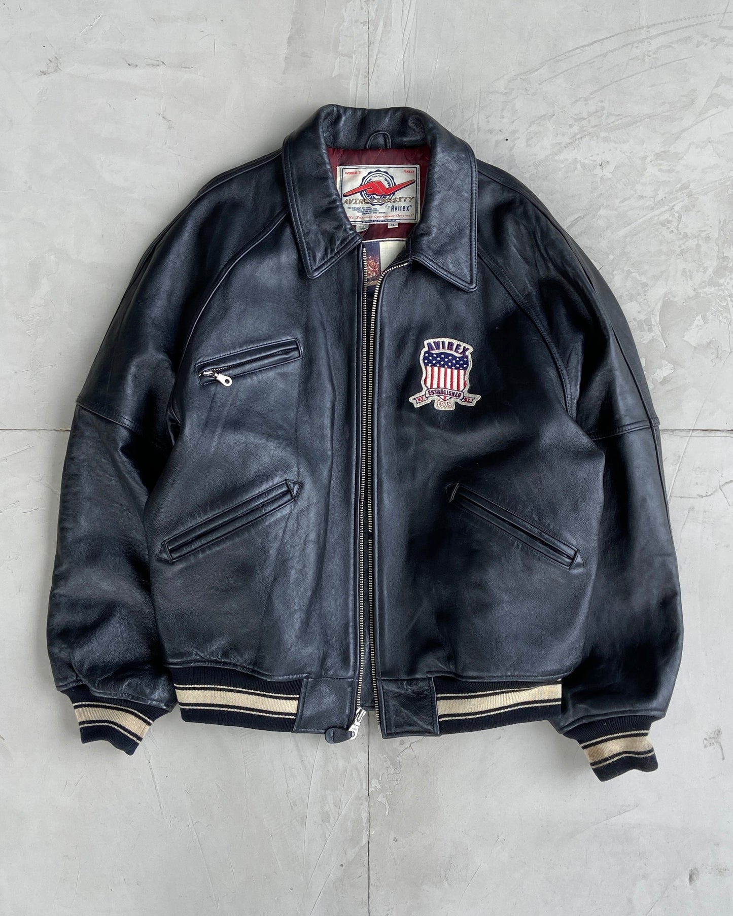 AVIREX USA 90'S VARSITY LEATHER JACKET - XL | XL, Black
