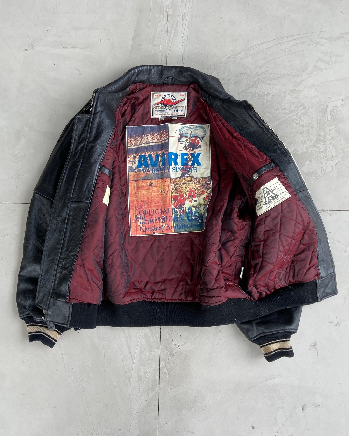 AVIREX USA 90'S VARSITY LEATHER JACKET - XL | XL, Black