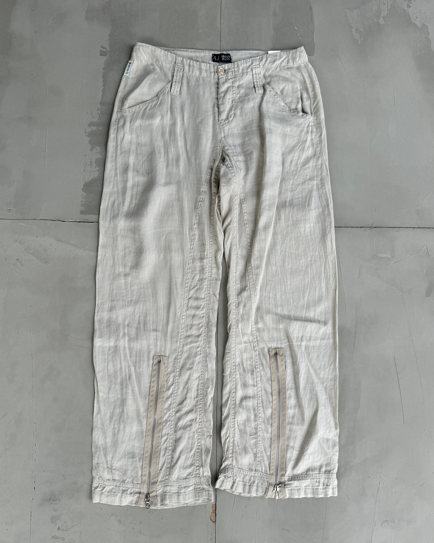Armani Jeans Wide Leg Linen Pants with Zip Detail - M