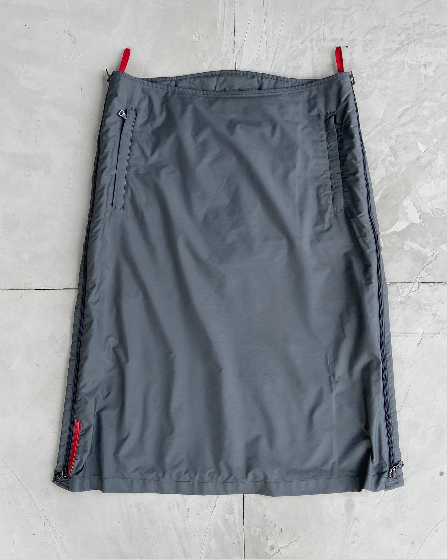 PRADA SPORT NYLON DRAWSTRING MIDI SKIRT - S/M | Small, Multicoloured