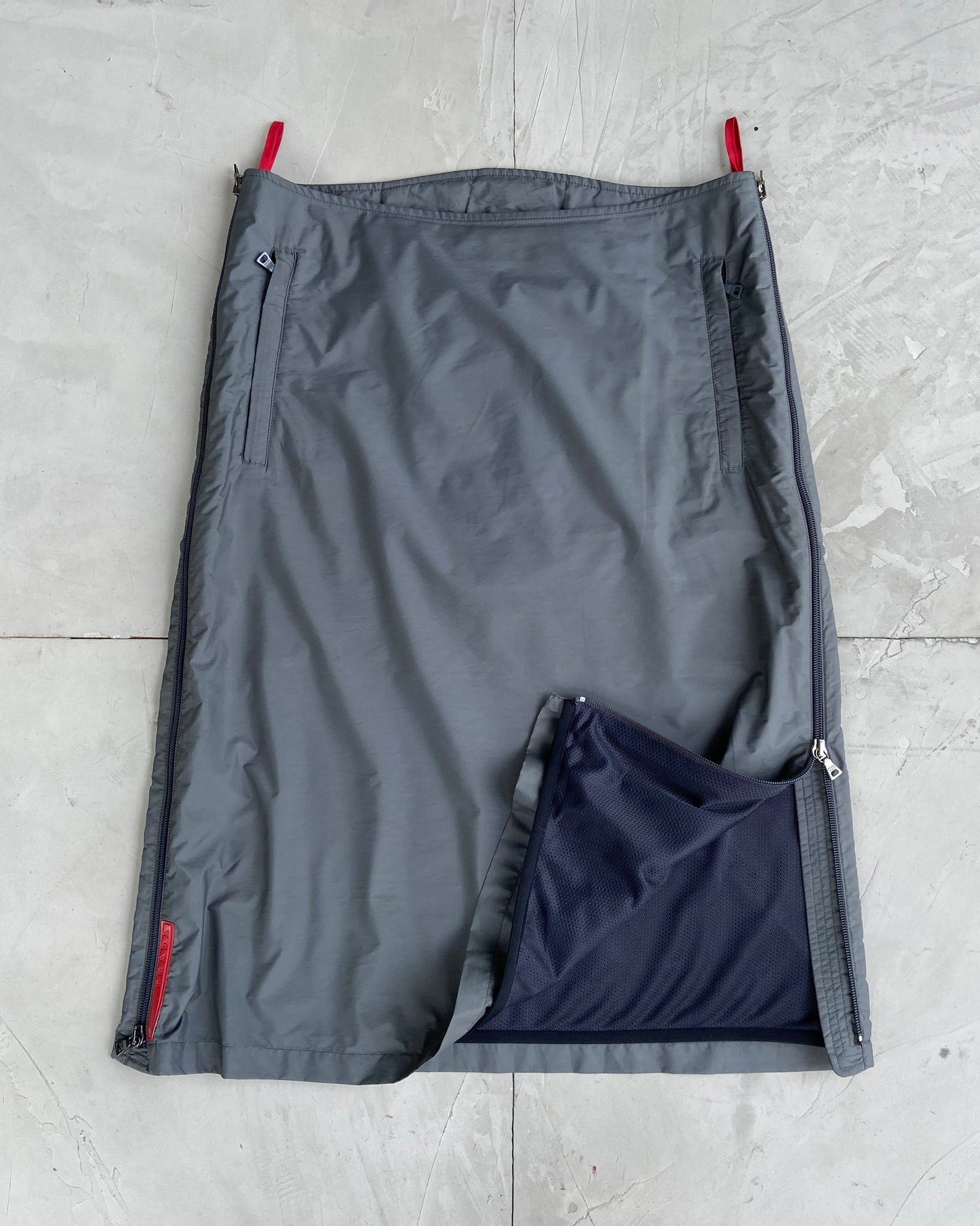 PRADA SPORT NYLON DRAWSTRING MIDI SKIRT - S/M | Small, Multicoloured