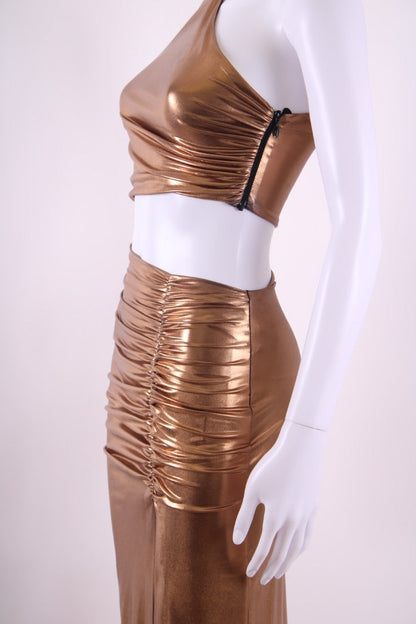 House of Amen Gold Laminated Jersey Dress Gold 10 | Default Title, Gold