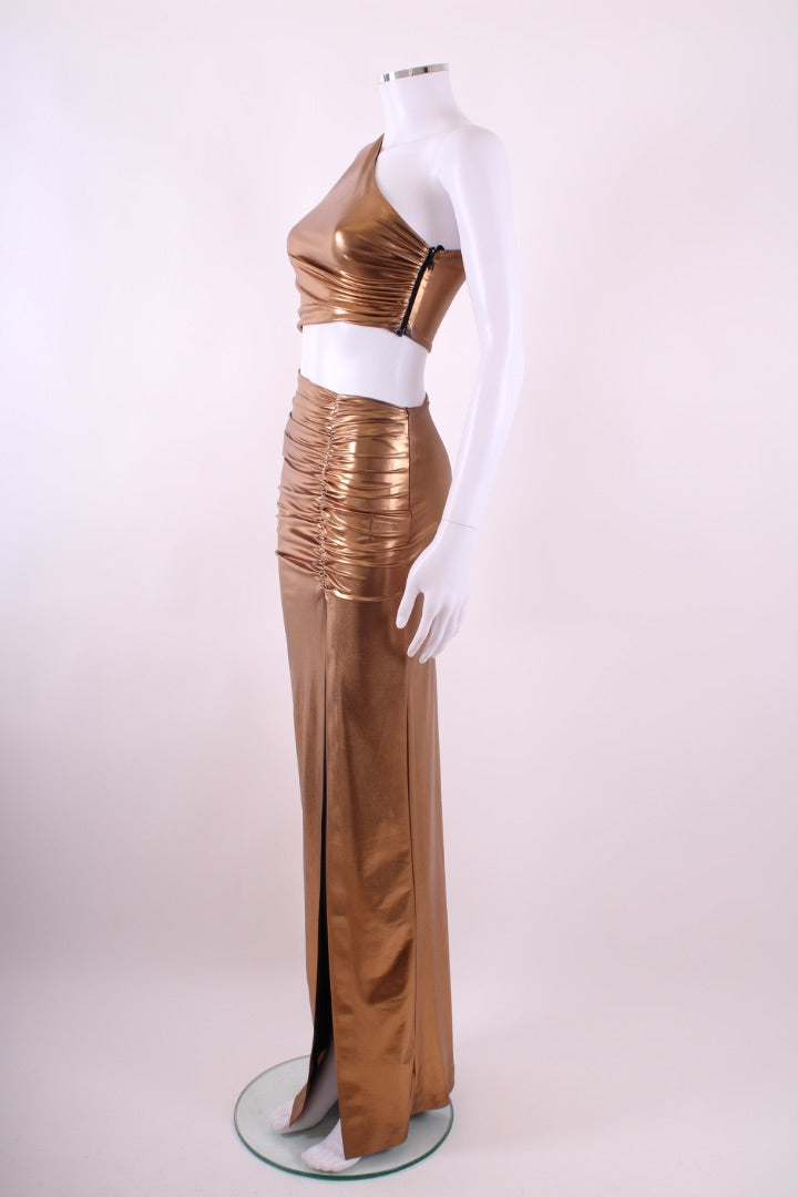 House of Amen Gold Laminated Jersey Dress Gold 10 | Default Title, Gold