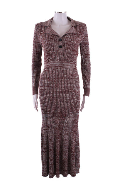 Self Portrait L/S Rib Knit Dress Brown/ Grey S | Default Title, Multicoloured