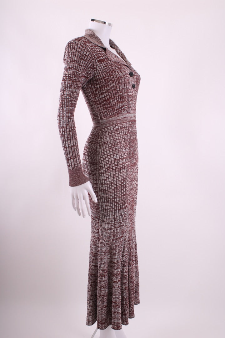 Self Portrait L/S Rib Knit Dress Brown/ Grey S | Default Title, Multicoloured
