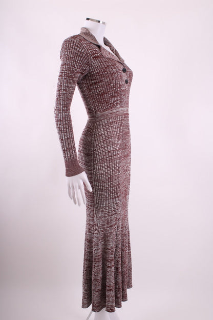 Self Portrait L/S Rib Knit Dress Brown/ Grey S | Default Title, Multicoloured