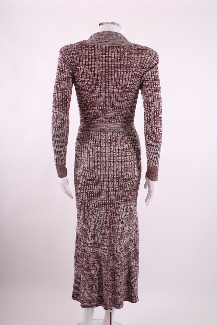 Self Portrait L/S Rib Knit Dress Brown/ Grey S | Default Title, Multicoloured