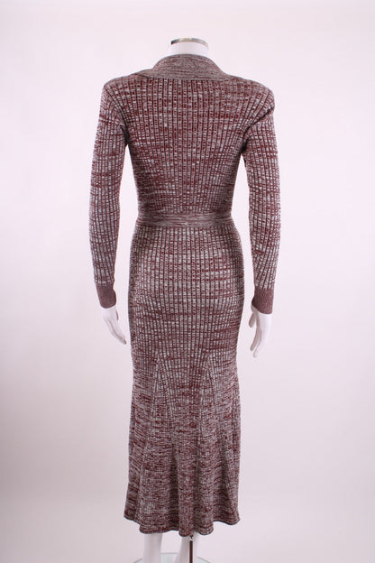 Self Portrait L/S Rib Knit Dress Brown/ Grey S | Default Title, Multicoloured