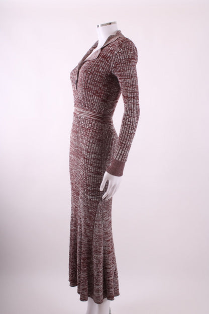 Self Portrait L/S Rib Knit Dress Brown/ Grey S | Default Title, Multicoloured