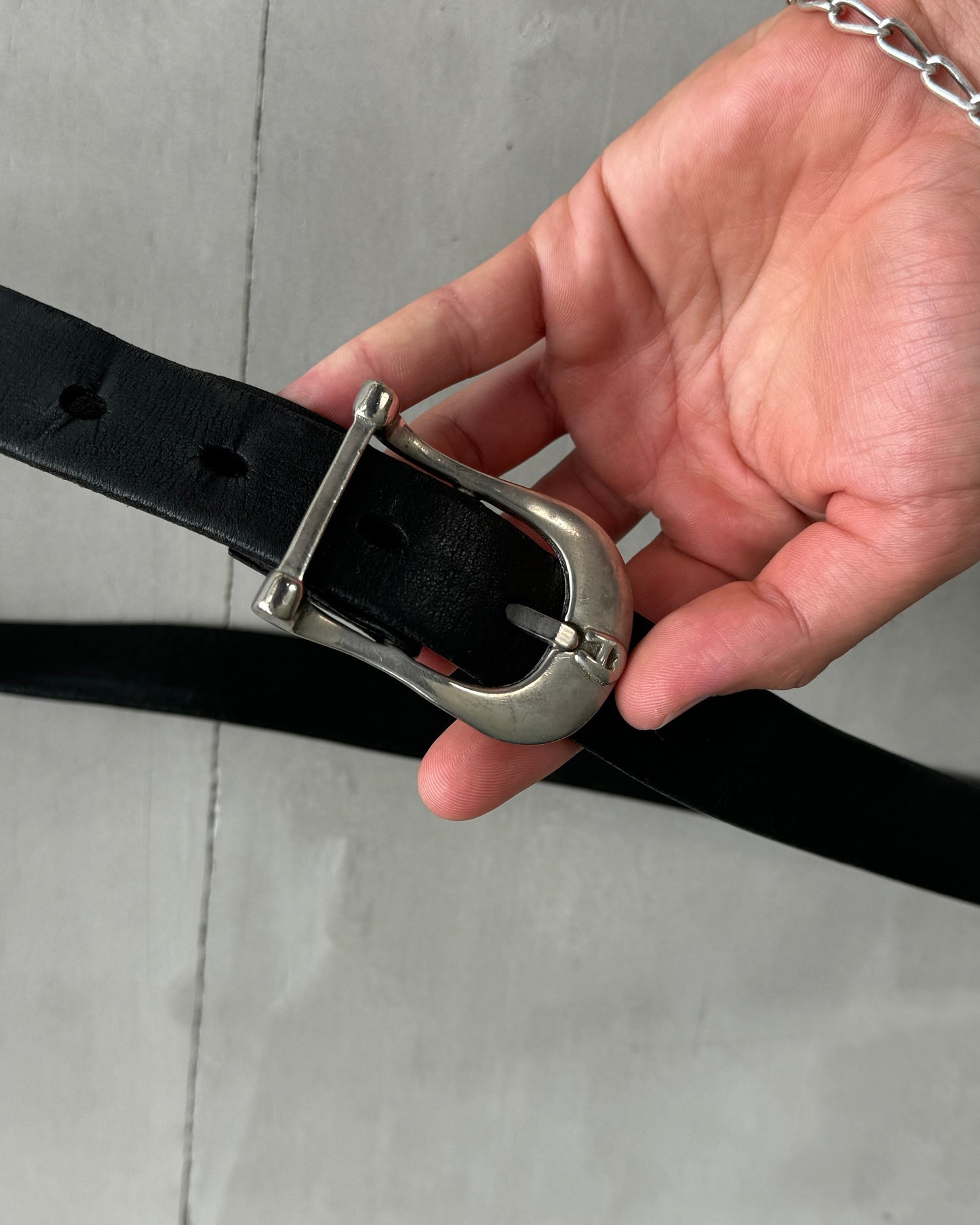 LEATHER & SILVER BUCKLE BELT | O/S, Black