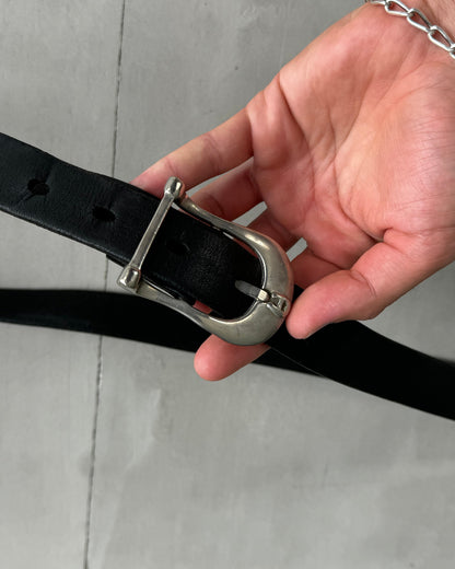 LEATHER & SILVER BUCKLE BELT | O/S, Black