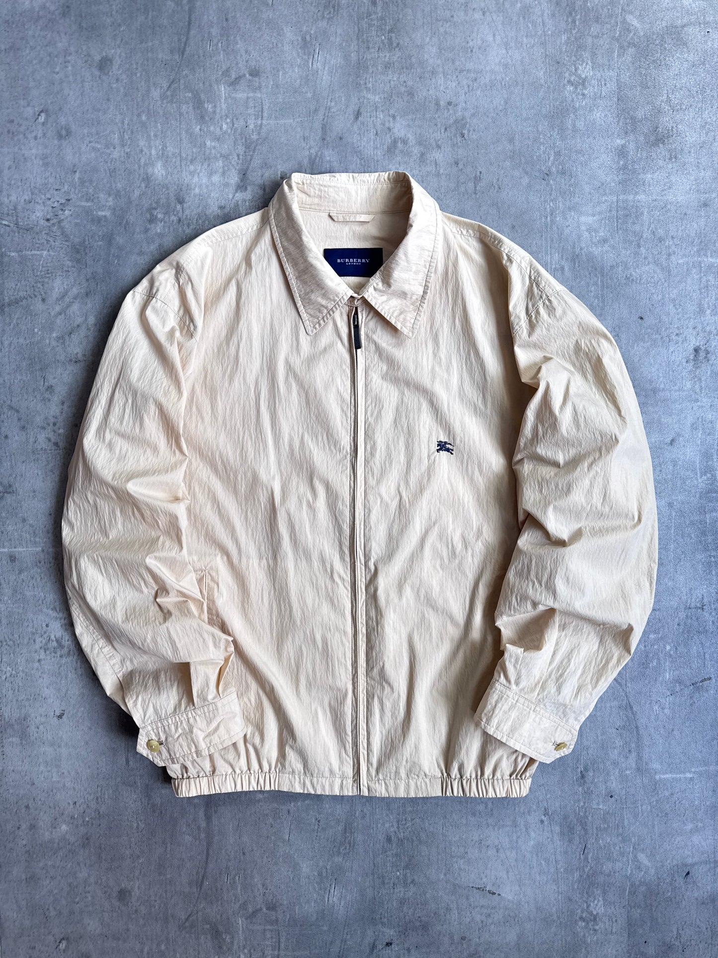 Burberry Cream Full Zip Lightweight Crinkle Harrington Jacket