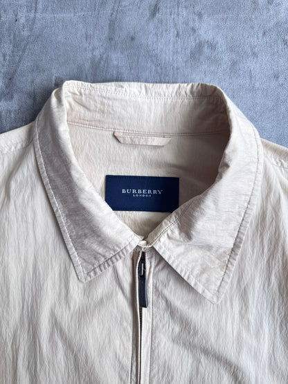 Burberry Cream Full Zip Lightweight Crinkle Harrington Jacket