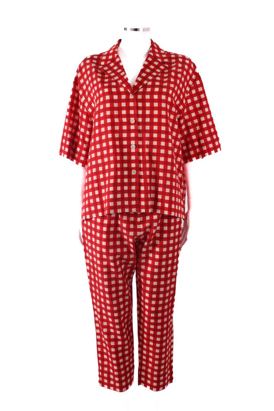 Joseph S/S Check Shirt/ Trouser Co-ord Red/ Cream S/M | Default Title, Cream