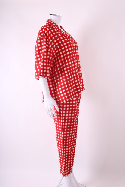 Joseph S/S Check Shirt/ Trouser Co-ord Red/ Cream S/M | Default Title, Cream