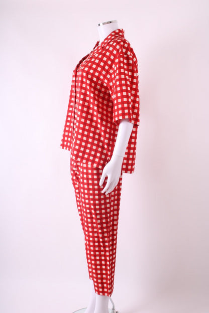 Joseph S/S Check Shirt/ Trouser Co-ord Red/ Cream S/M | Default Title, Cream