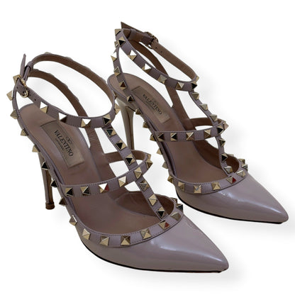 VALENTINO GARAVANI ROCKSTUD PATENT LEATHER HEELS NUDE 100 37 / UK7 | UK 4, Nude