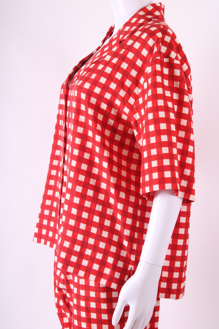 Joseph S/S Check Shirt/ Trouser Co-ord Red/ Cream S/M | Default Title, Cream